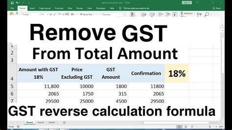 How To Calculate Gst Amount From Total Amount In Excel Youtube