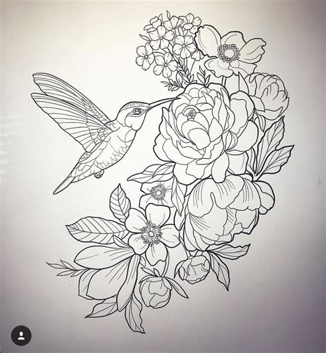 Hummingbird Flower Tattoo Drawing