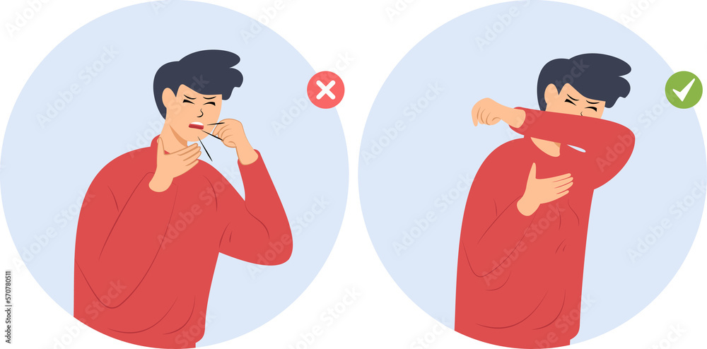 Illustration Of Coughing And Sneezing Covering Mouth With Elbow The