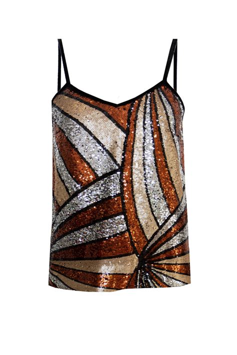 Ilona Rich Bronze Geometric Sequin Cami Top Rich Fashion