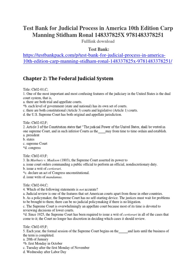 Judicial Process In America 10Th Edition Carp Test Bank By Susanco52