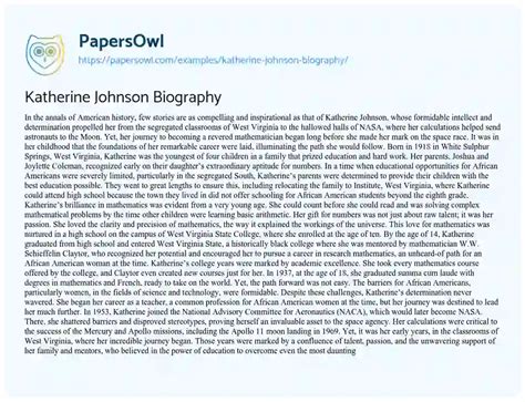 Katherine Johnson Biography Free Essay Example 642 Words Katherine Johnson Biography Free Essay Example 642 Words