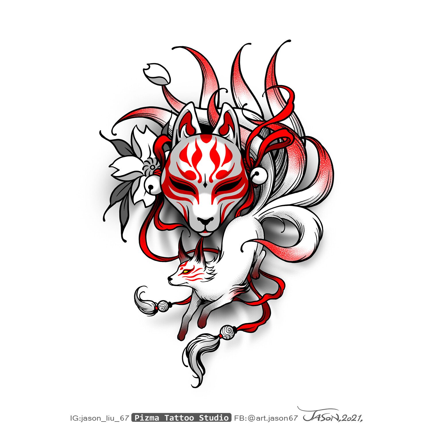 Kitsune Mask Tattoo Design