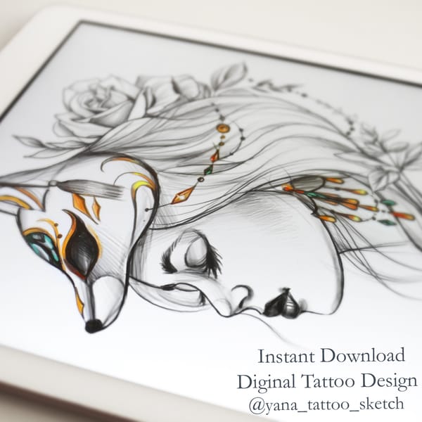 Free Kitsune Tattoo Mask Flash Designs
