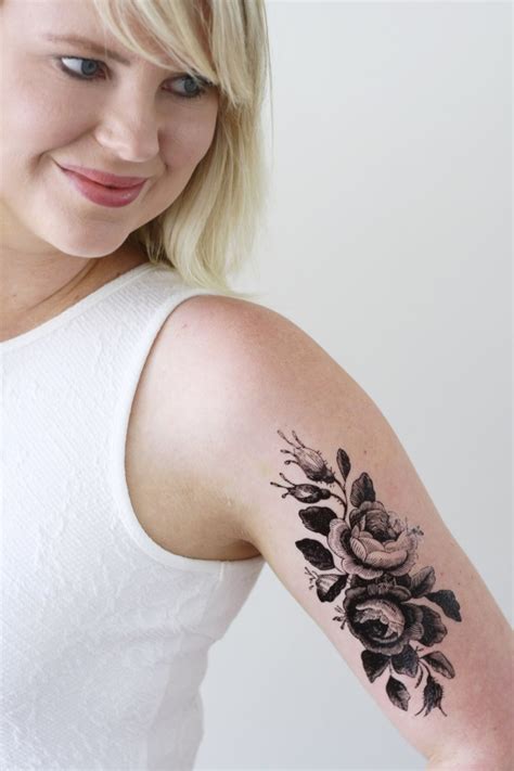 Large Floral Temporary Tattoo Rose Temporary Tattoo Flower Etsy