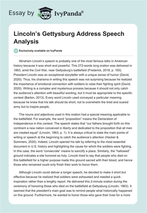 Lincoln S Gettysburg Address Speech Analysis 573 Words Critical