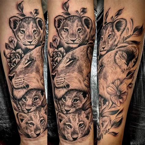 Lion With 3 Cubs Tattoo