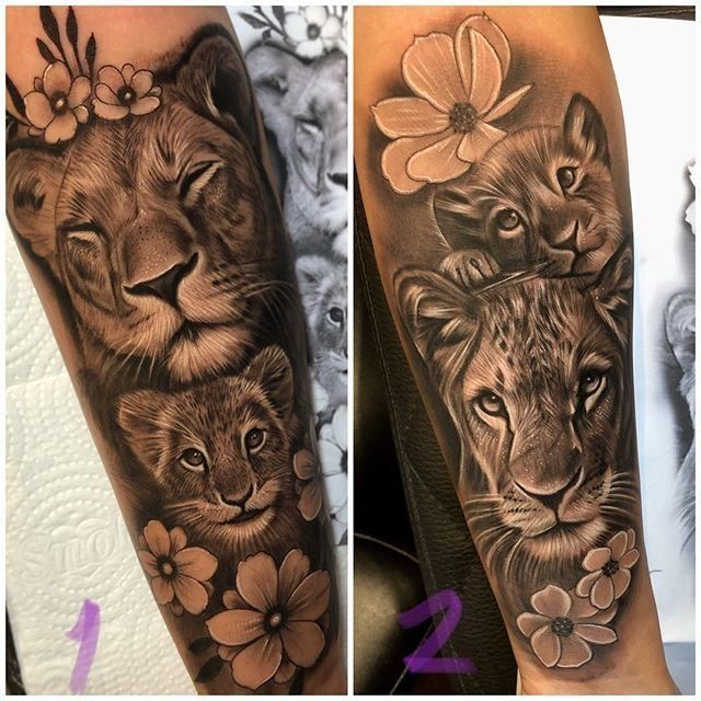 Lioness And Cub Tattoo Lion Cub Tattoo Tattoo Mama Tattoo For Son