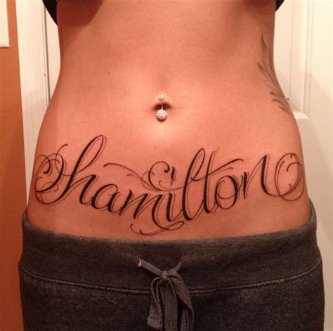 Lower Stomach Old English Male Name Tattoo Lower Stomach Tattoos