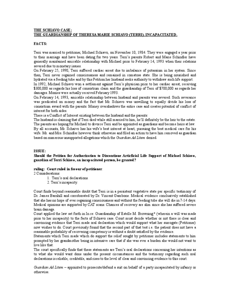 M5a1 Case Analysis Terry Schiavo Docx M5a1 Case Analysis Terry M5a1 Case Analysis Terry Schiavo Docx M5a1 Case Analysis Terry