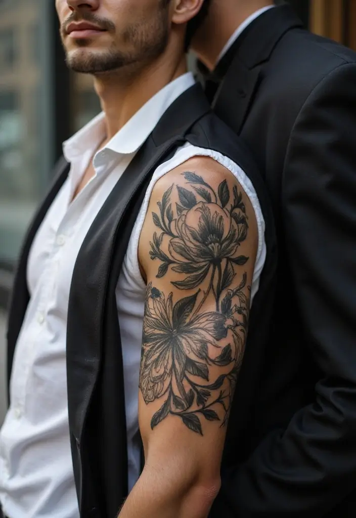 Mens Flower Sleeve Tattoo Ideas & Inspiration