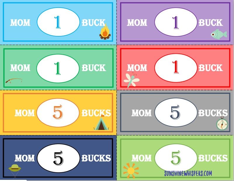Mom Bucks Reward System Printable Pack Sunshine Whispers