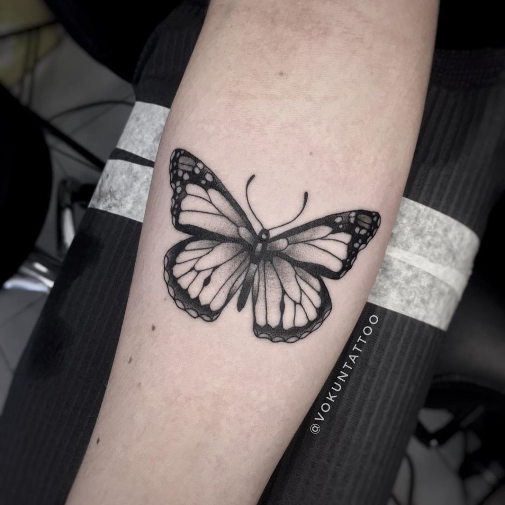 Monarch Butterfly Black And White Tattoo