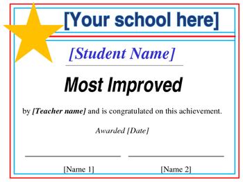 Most Improved Certificate Editable By Prestwood Amp 39 S Papers Tpt