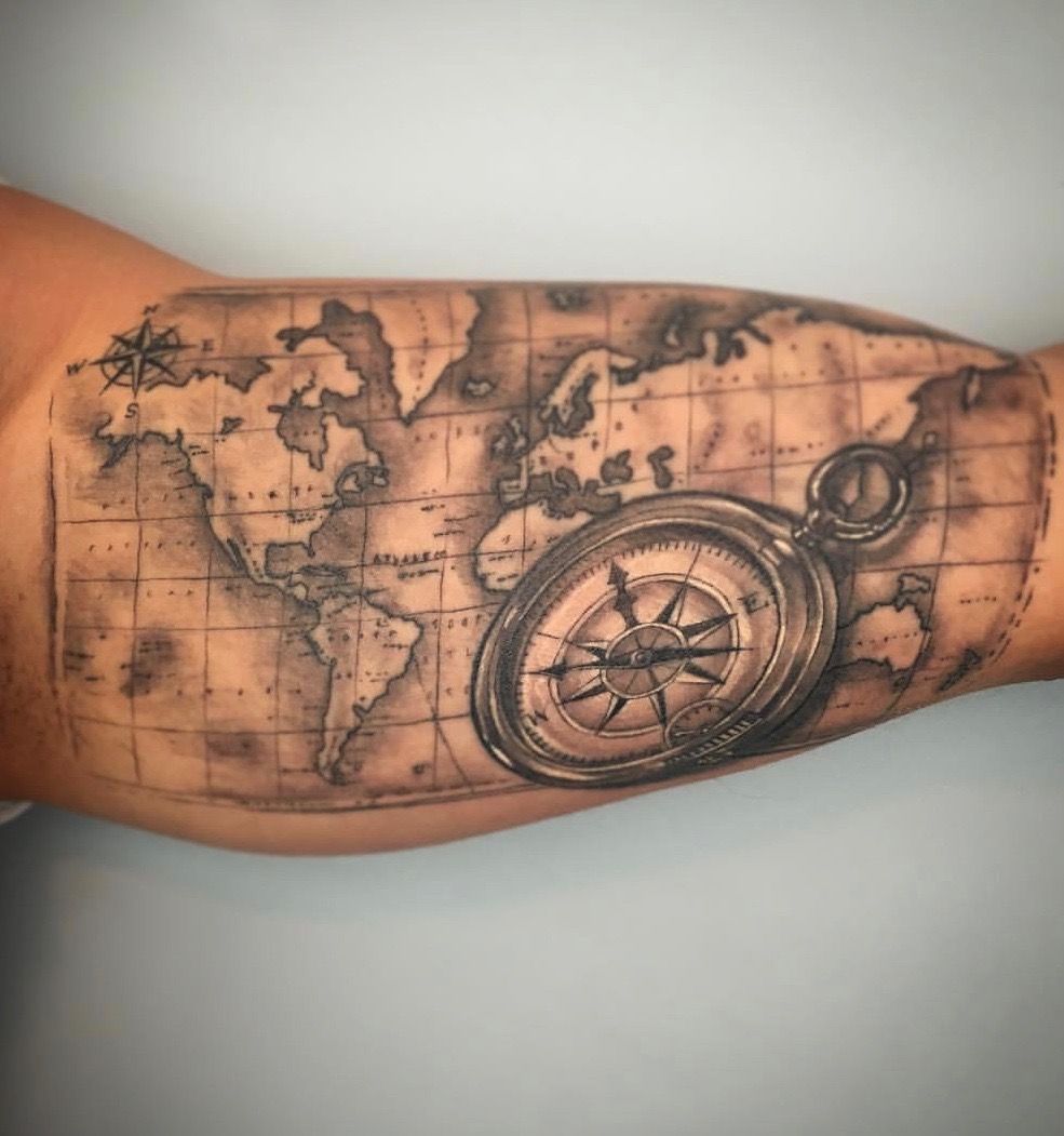Mountains And Sea Tattoos For Guys Compass Tattoo Map Tattoos
