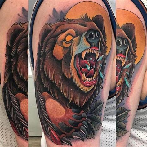 Neo Traditional Bear And A Skull Tattoo Done By Our Artist Andr
