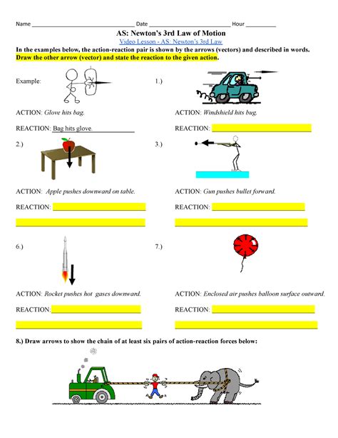 Newton S Third Law Worksheet Action Reaction Forces