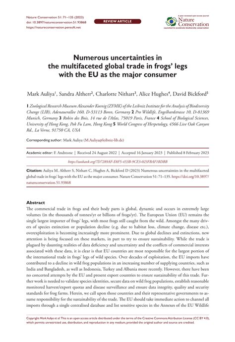 Numerous Uncertainties In The Multifaceted Global Trade In Frogs Legs