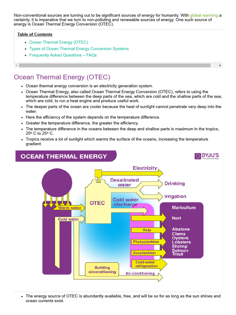 Ocean Thermal Energy Conversion Otec Types Renewable Energy