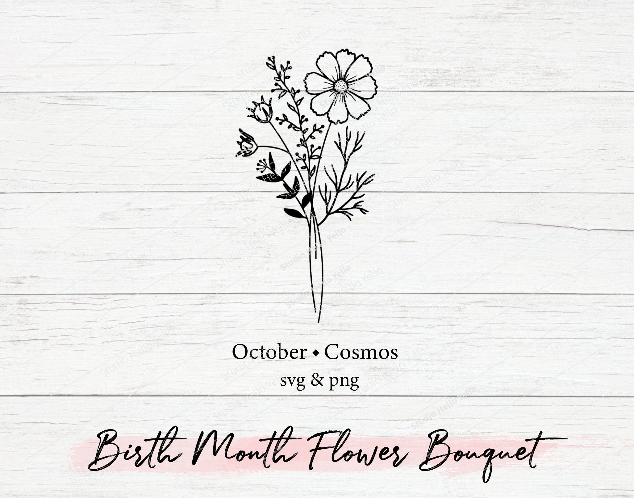 October Birth Month Flower Cosmos Floral Svg Bouquet In 2022 Birth