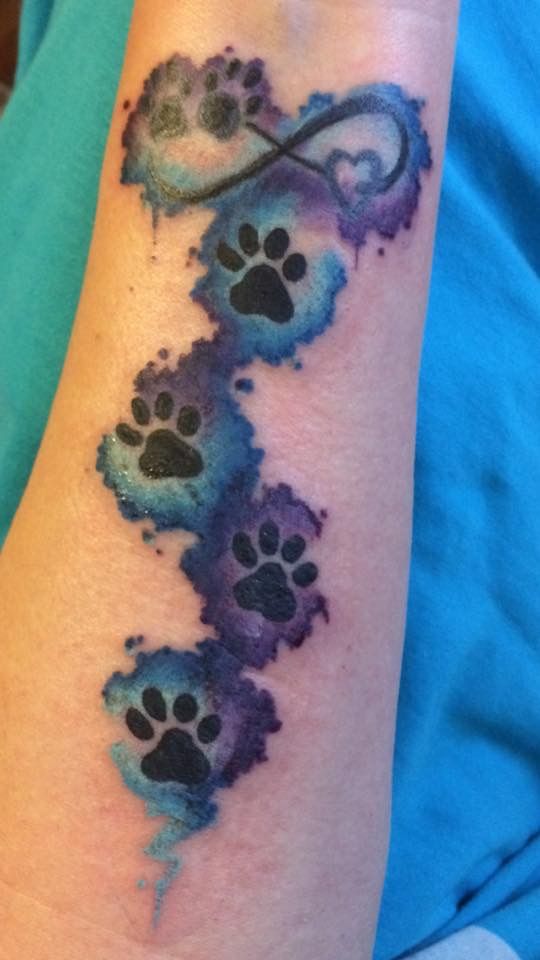 Paw Print Heart Infinity Water Color Blue Turquoise Purple Pet Dog Cat