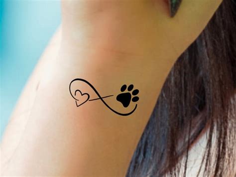 Paw Print Infinity Temporary Tattoo Paw Print Heart Tattoo Dog