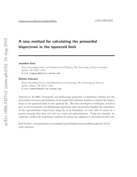 Pdf A New Method For Calculating The Primordial Bispectrum In The Pdf A New Method For Calculating The Primordial Bispectrum In The