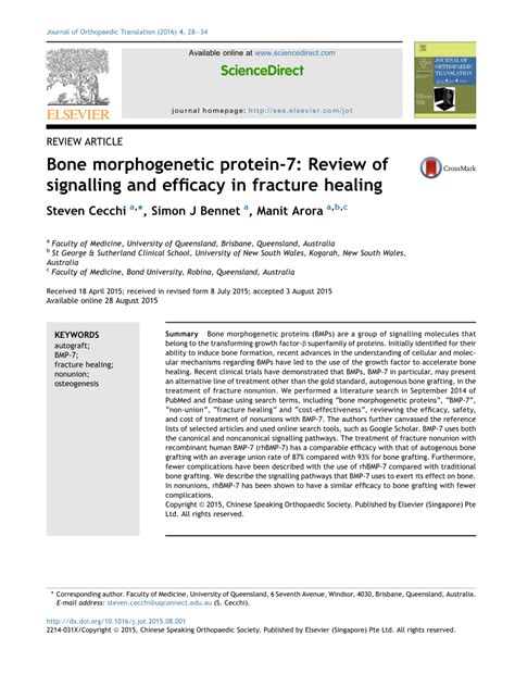 Pdf Bone Morphogenetic Protein 7 Review Of Signalling And Efficacy
