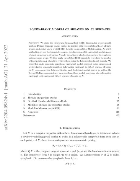 Pdf Equivariant Moduli Of Sheaves On K3 Surfaces