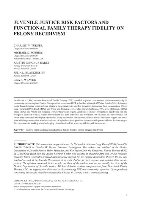 Pdf Juvenile Justice Risk Factors And Functional Family Therapy