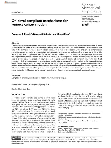 Pdf On Novel Compliant Mechanisms For Remote Center Motion