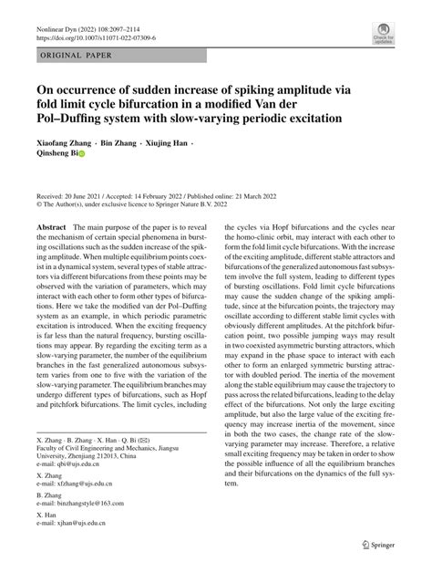 Pdf On Occurrence Of Sudden Increase Of Spiking Amplitude Via Fold