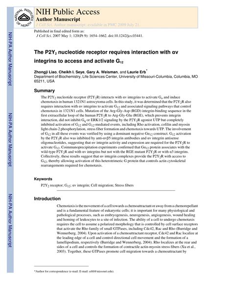Pdf The P2y2 Nucleotide Receptor Requires Interaction With V
