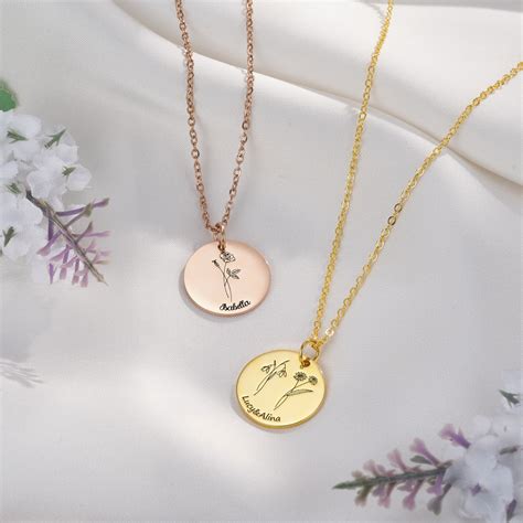 Personalized Birth Flower Necklace Birthday Gift For Her Custom