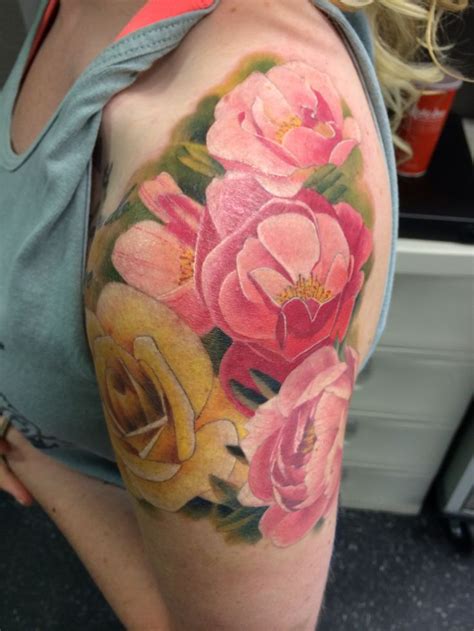Pink And Yellow Flowers Tattoo By Wade Rogers Of Blacklist Ink Joplin