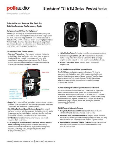 Polk Blackstone Tl Series 2 5 Inch 2 Way Single Satellite Speaker Each