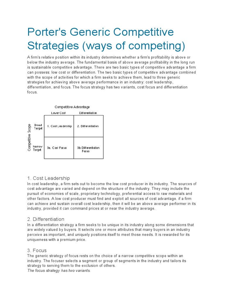Porter S Generic Strategies Tips For Business Competitive Strategy