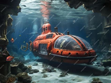 Premium Photo Underwater Deep Ocean Scene With Military Submarine And