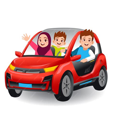 Premium Vector Father Driving A Car With Mother And Son