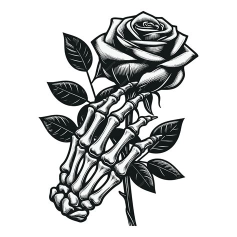 Premium Vector Skeleton Hand Holding Rose Flower Vector Illustration