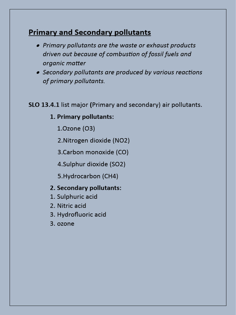 Primary And Secondary Pollutants Green Chemistry Psiberg