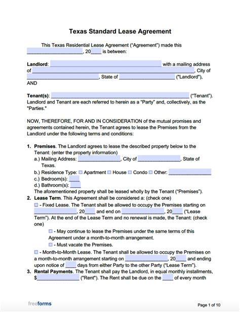 Printable Texas Residential Lease Agreement