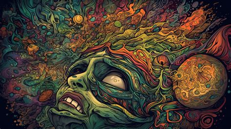 Psychedelic Fantasy Poster Of A Monster Head With Many Colors