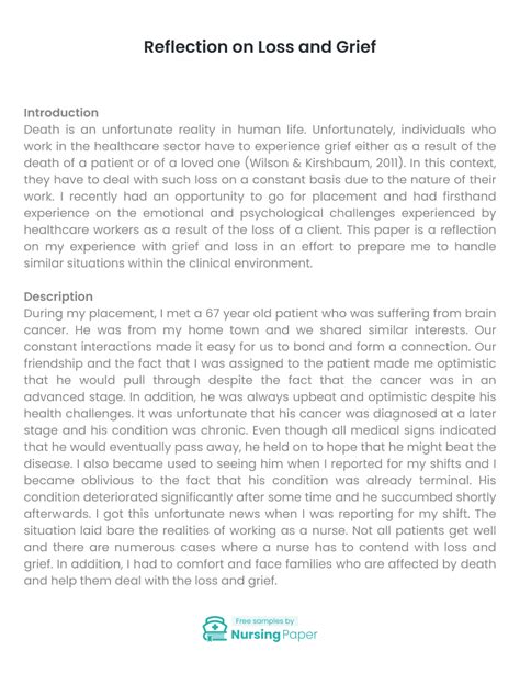 Reflection On Loss And Grief Essay 1831 Words Nursing Paper Reflection On Loss And Grief Essay 1831 Words Nursing Paper
