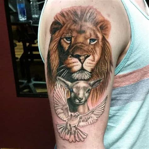 Religious Lion And Lamb Tattoo