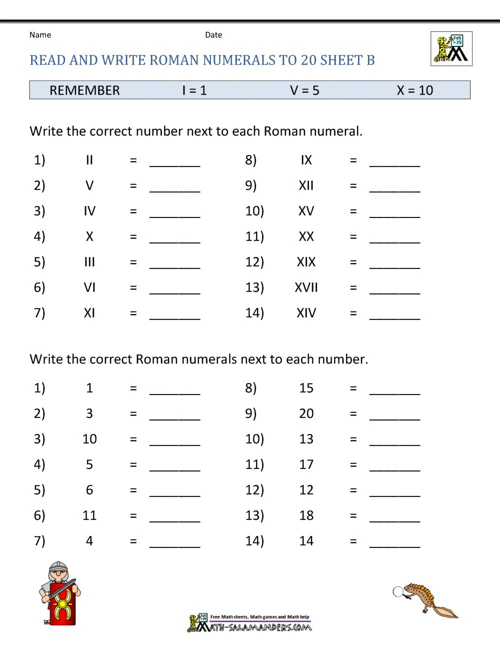 Roman Numerals Superstar Worksheets