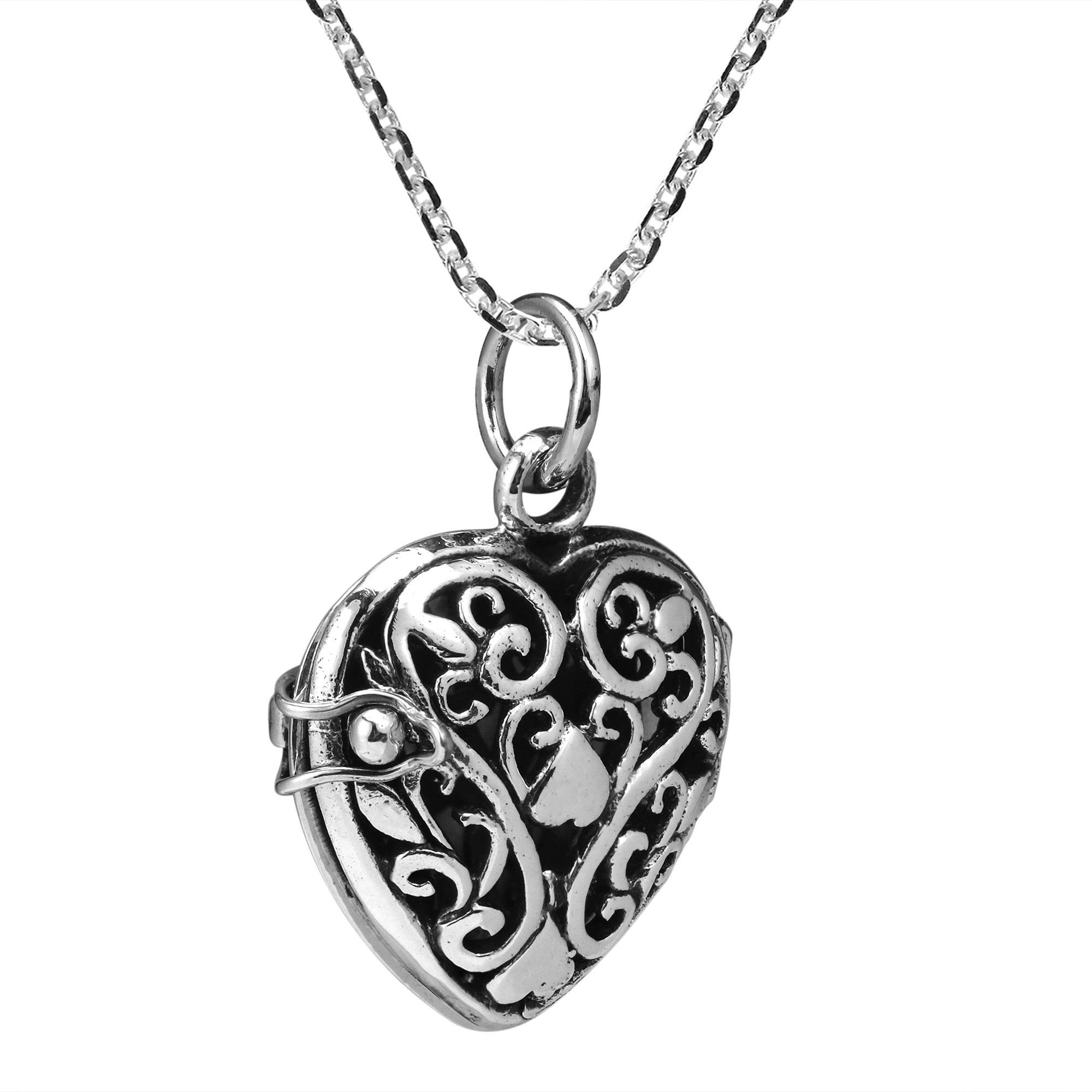 Romantic Filigree Heart Locket Sterling Silver Necklace