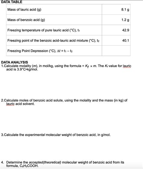 Solved 1 Calculate Molality M In Mol Kg Using The Chegg Com Solved 1 Calculate Molality M In Mol Kg Using The Chegg Com