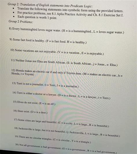 Solved Group 2 Translation Of English Statements Into