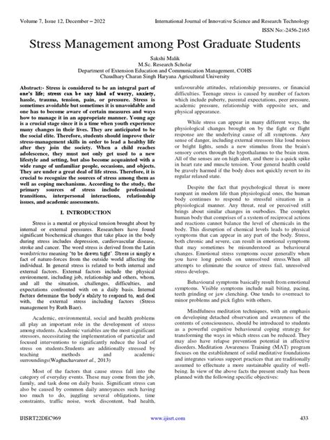 Stress Management For Students Graduate Studies